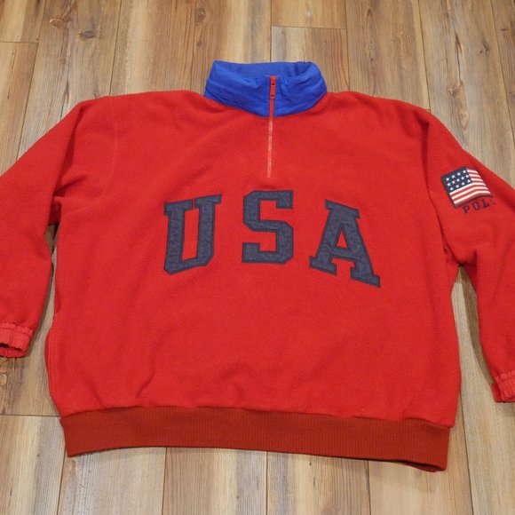 🚫SOLD🚫 Vintage Polo Ralph Lauren Superman Red USA Polo Pullover Sweater Size L - Picture 2 of 12